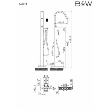 Смеситель для ванны Black&White Universe U3311