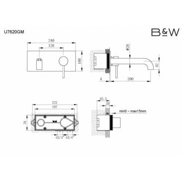 Смеситель для раковины Black&White Universe U7620GM