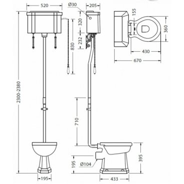 Унитаз с высоким бачком Burlington P2+C28S BLA+T30 CHR