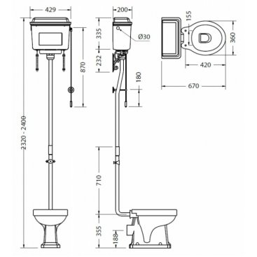 Унитаз с высоким бачком Burlington P2+T60 BLA+T30 CHR