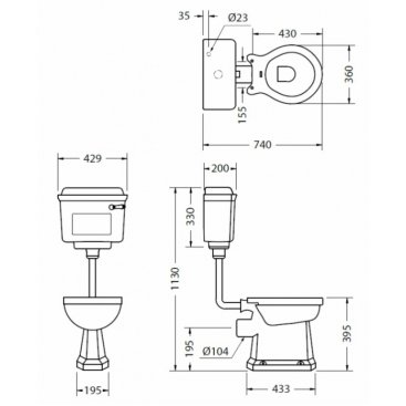 Унитаз со средним бачком Burlington P2+T71 CHR+T31 CHR