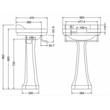 Раковина Burlington Edwardian B4 с пьедесталом Regal P9 T1 CHR