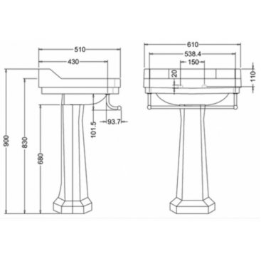 Раковина Burlington Edwardian B5 с пьедесталом P1 T3 CHR