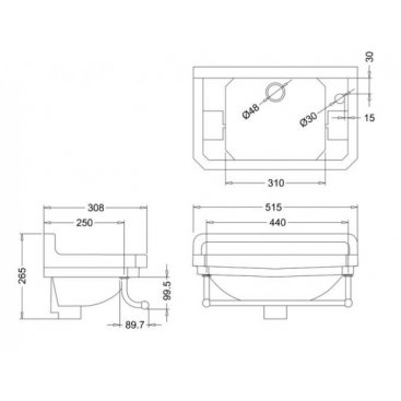 Раковина Burlington Edwardian Cloakroom B8 T6 CHR