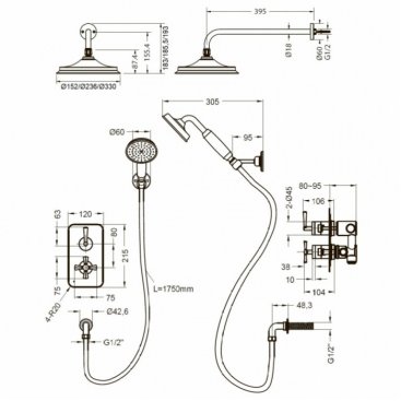 Душевая система Burlington Riviera R2S CHR+V17