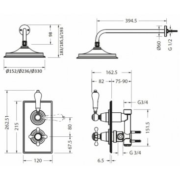 Душевая система Burlington Trent TF1S+V60