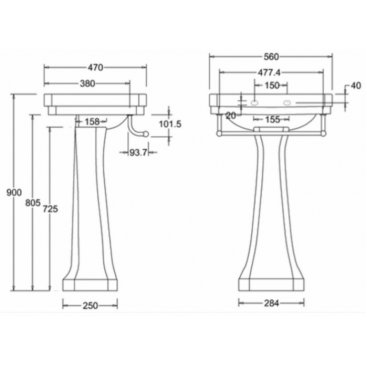 Раковина Burlington Victorian B2 с пьедесталом Regal P9 T1 CHR