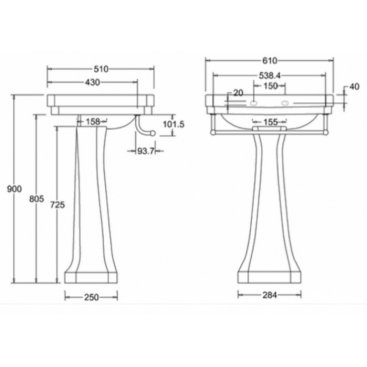 Раковина Burlington Victorian B3 с пьедесталом Regal P9 T3 CHR