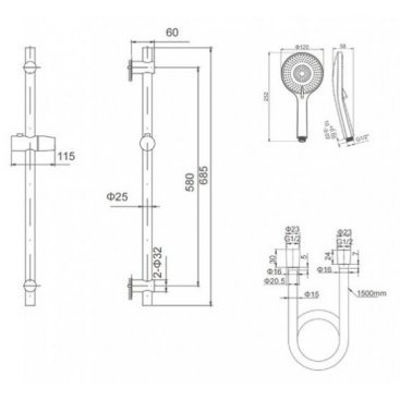 Душевой гарнитур Caprigo Don 98-570 хром