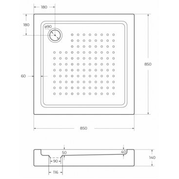 Поддон акриловый квадратный Cezares TRAY-A-A-85-15-W