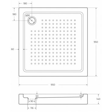 Поддон акриловый квадратный Cezares TRAY-A-A-95-15-W