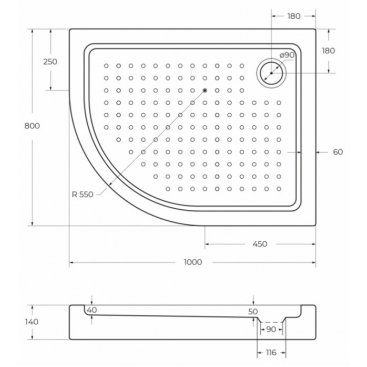 Поддон акриловый асимметричный Cezares TRAY-A-RH-100/80-550-15-W