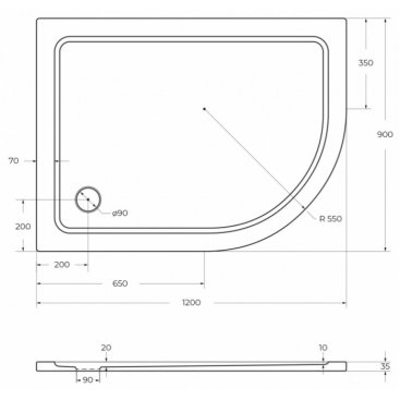 Поддон асимметричный SMC Cezares TRAY-M-RH-120/90-550-35-W