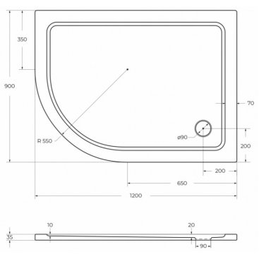 Поддон асимметричный SMC Cezares TRAY-M-RH-120/90-550-35-W