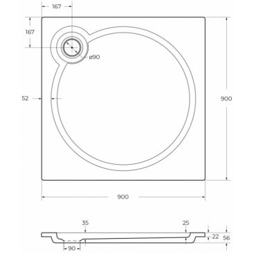 Поддон квадратный из искусственного мрамора Cezares TRAY-S-A-90-56-W 90x90 см