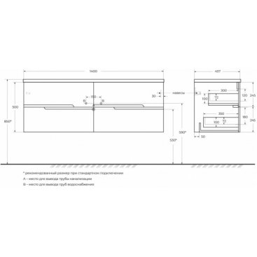 Мебель для ванной Cezares Duet-N 140-4C-CZR-8095-140-2 Bianco Lucido