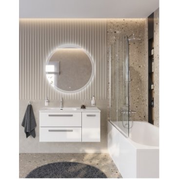 Тумба с раковиной и зеркалом Cezares Eco-CER-N 100-2C-1A-GR-CZR-8095-100-L Bianco Lucido