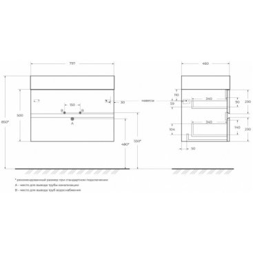 Мебель для ванной Cezares Molveno 46-80-CZR-8070-80 Beton