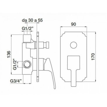 Смеситель для ванны Cezares OLIMP-VDIM-02-L