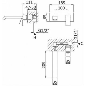 Смеситель для раковины Cezares PORTA-BLI-01-W0