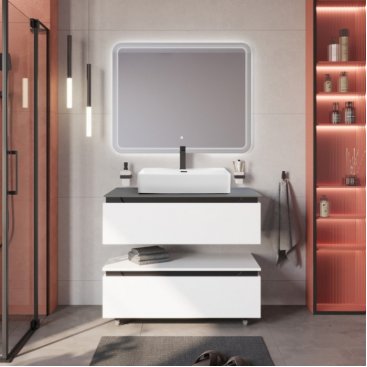 Тумба с раковиной и зеркалом Cezares Slider 100-SLD-100/48-MNO-PI Bianco Opaco