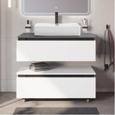 Тумба с раковиной и зеркалом Cezares Slider 100-SLD-100/48-MNO-PI Bianco Opaco
