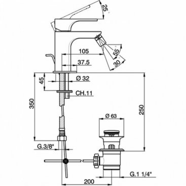 Смеситель для биде Cisal Cubic CU00055121