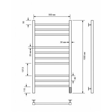 Полотенцесушитель электрический с/т Comfysan Pioli-K EC-10 100/50, черный