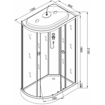 Душевая кабина Deto L 902, 120х80 х215 см, сборка без силикона
