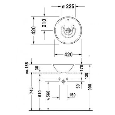 Раковина накладная Duravit Bacino 0325420000