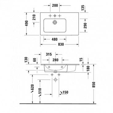 Раковина Duravit Me by Starck 2345830000 83 см