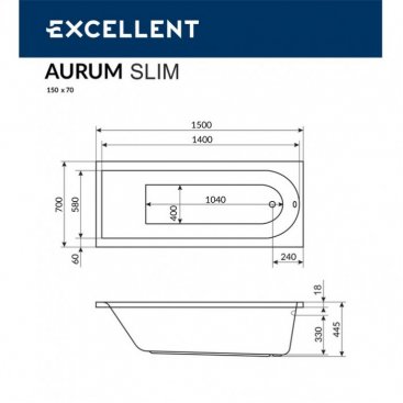 Ванна Excellent Aurum Slim Aero 150x70 хром