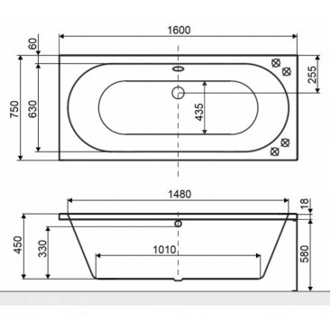 Ванна Excellent Oceana Slim Ultra 160x75 хром