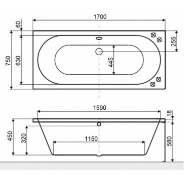 Ванна Excellent Oceana Slim Smart 170x75 бронза