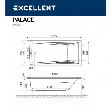 Ванна Excellent Palace Smart 170x75 хром