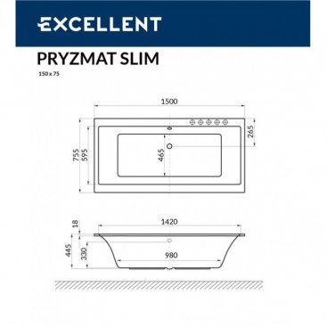 Ванна Excellent Pryzmat Slim 150x75