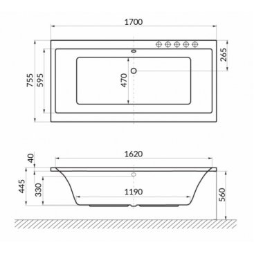 Ванна Excellent Pryzmat Smart 170x75 бронза