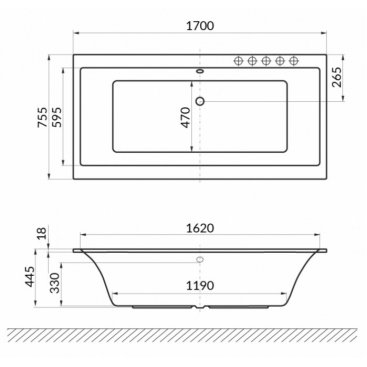 Ванна Excellent Pryzmat Slim Soft 170x75 бронза