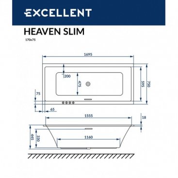 Ванна Excellent Heaven Slim Line 170x75 хром