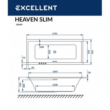 Ванна Excellent Heaven Slim Nano 180x80 хром