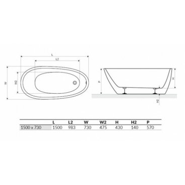 Ванна акриловая Excellent Olia 150x73