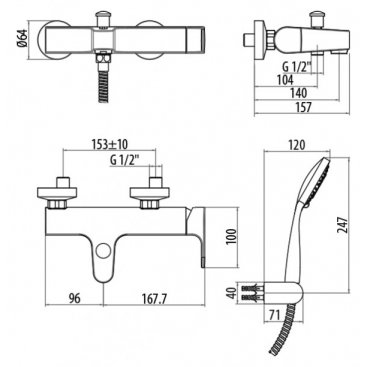 Смеситель для ванны Gattoni H2Omix1000 1000/10С0cr