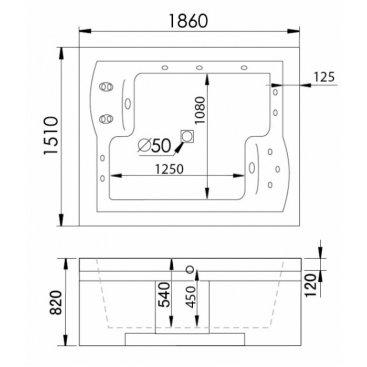 Ванна с гидромассажем GEMY G9052 II B 180х150