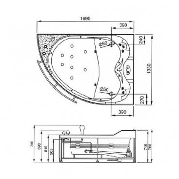 Ванна с гидромассажем Gemy G9086 O 170х133