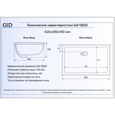 Раковина Gid Yj833