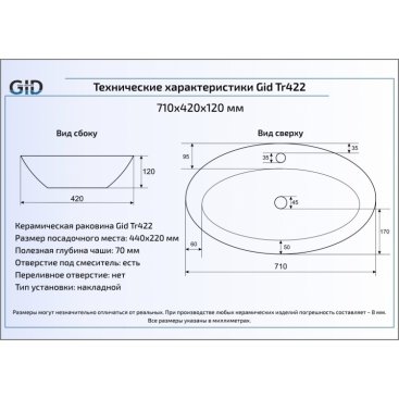 Раковина Gid TR 422