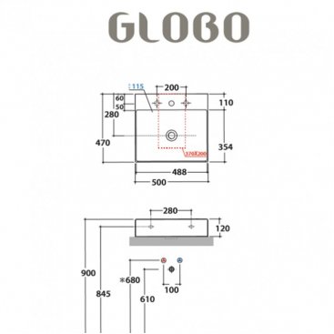 Раковина Globo T-Edge B6R51.BI*1 50 см