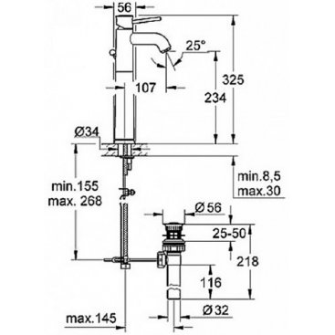 Смеситель для раковины Grohe BauClassic 32868000