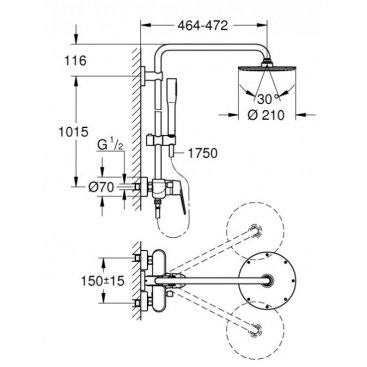 Душевая стойка Grohe Euphoria Eurodisc Cosmopolitan System 210 23058003