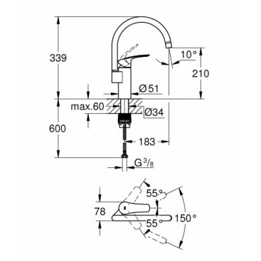 Смеситель для кухни Grohe Eurosmart 33202003